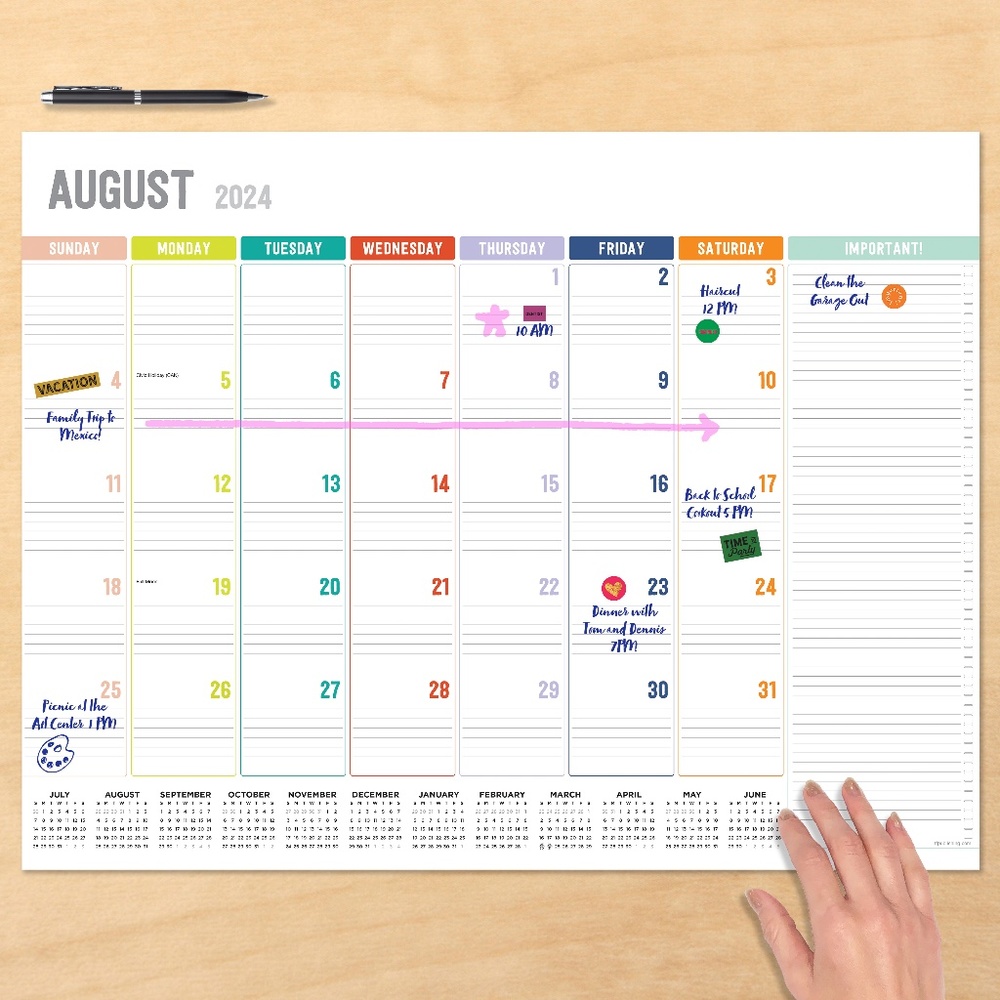 2025 Rainbow Blocks Large Desk Pad Monthly Blotter Cale…